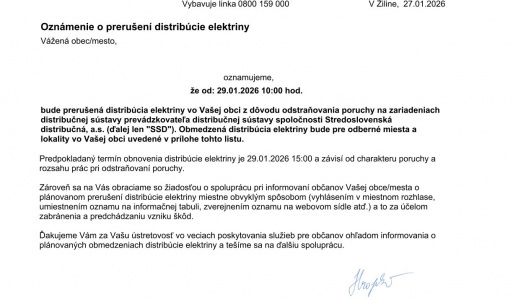 Prerušenie distribúcie elektriny 