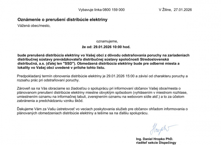 Prerušenie distribúcie elektriny