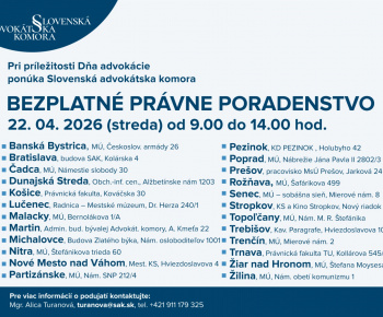 Bezplatná právna pomoc v meste Trenčín dňa 22.4.2026