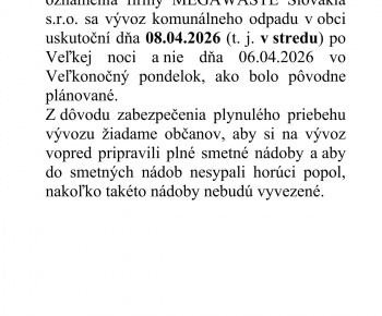 Zmena vývozu komunálneho odpadu v obci rok 2026