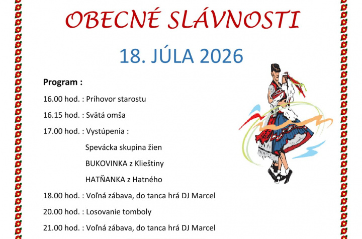 Obecné slávnosti dňa 18.07.2026 (sobota). 