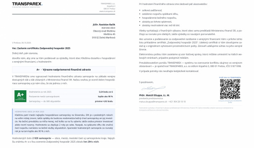 Certifikát . Zodpovedný hospodár 2025 