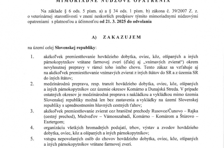 Hlavný veterinárny lekár SR rok 2025