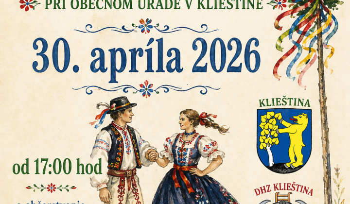 Stavanie mája dňa 30.04.2026 (štvrtok) o 17.00 hod. pri obecnom úrade.