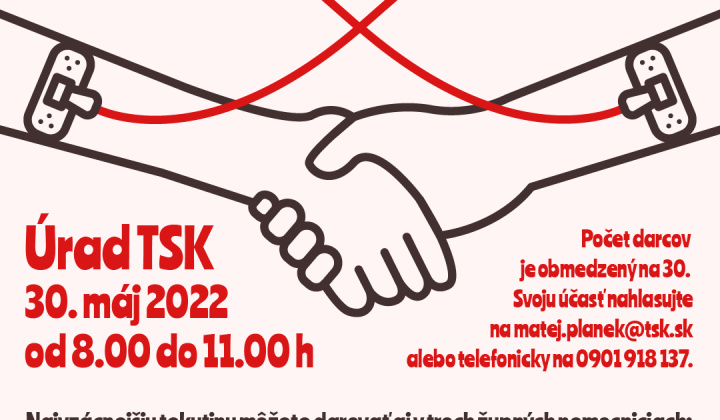 Oznámenie o darovaní krvi organizované TSK – v NsP Považská Bystrica dňa 31.05.2022 (utorok) od 06.00 hod.